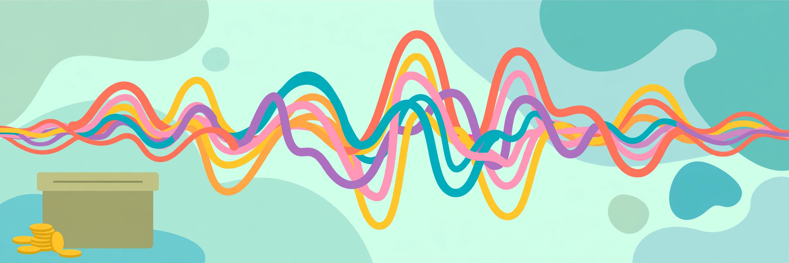 Colorful sound waves flowing across a dark background
