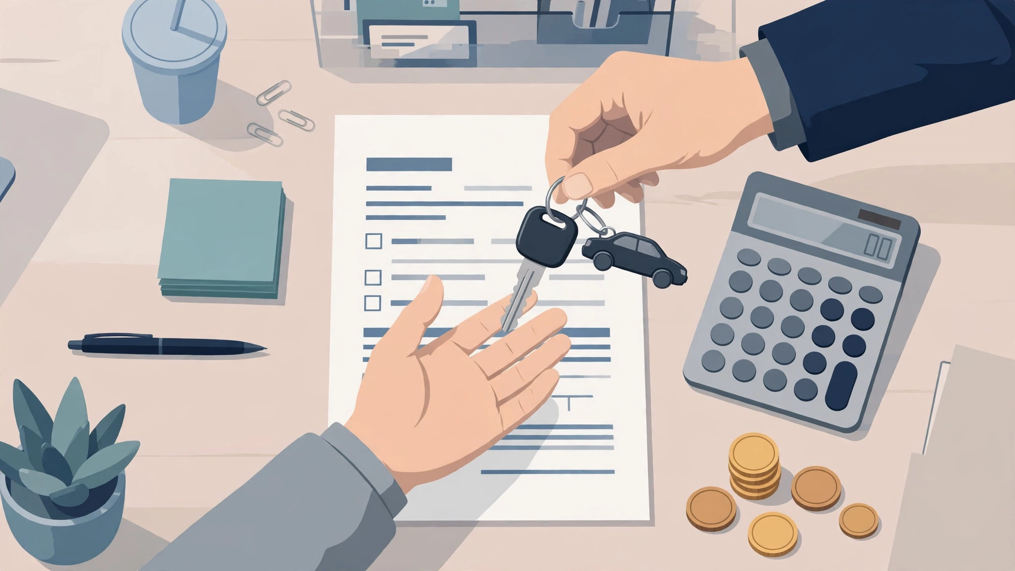 Car buyer reviewing monthly payment numbers on paperwork at a dealership desk