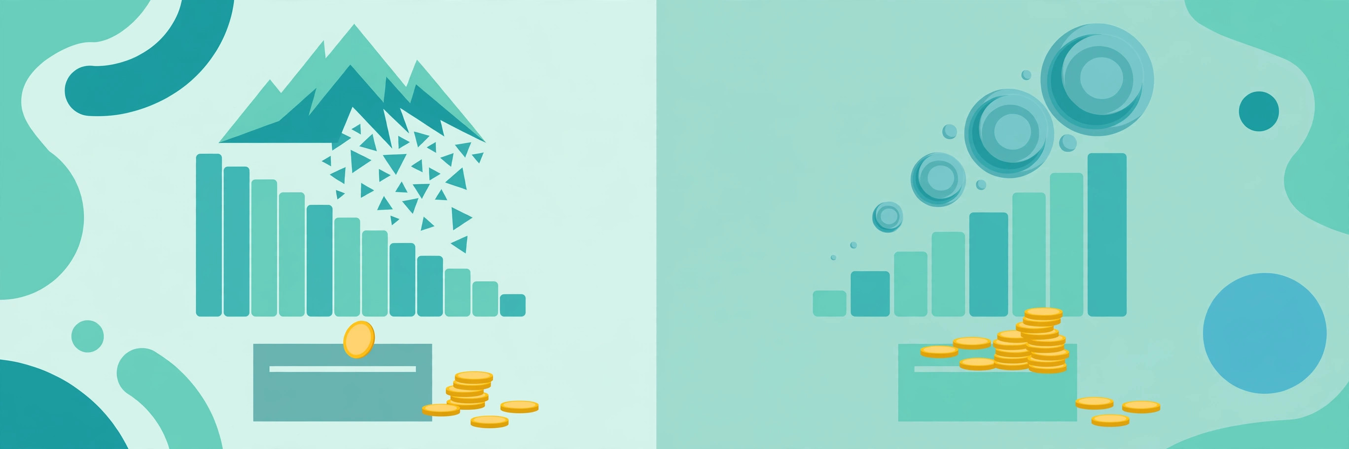Split illustration comparing avalanche and snowball debt payoff charts