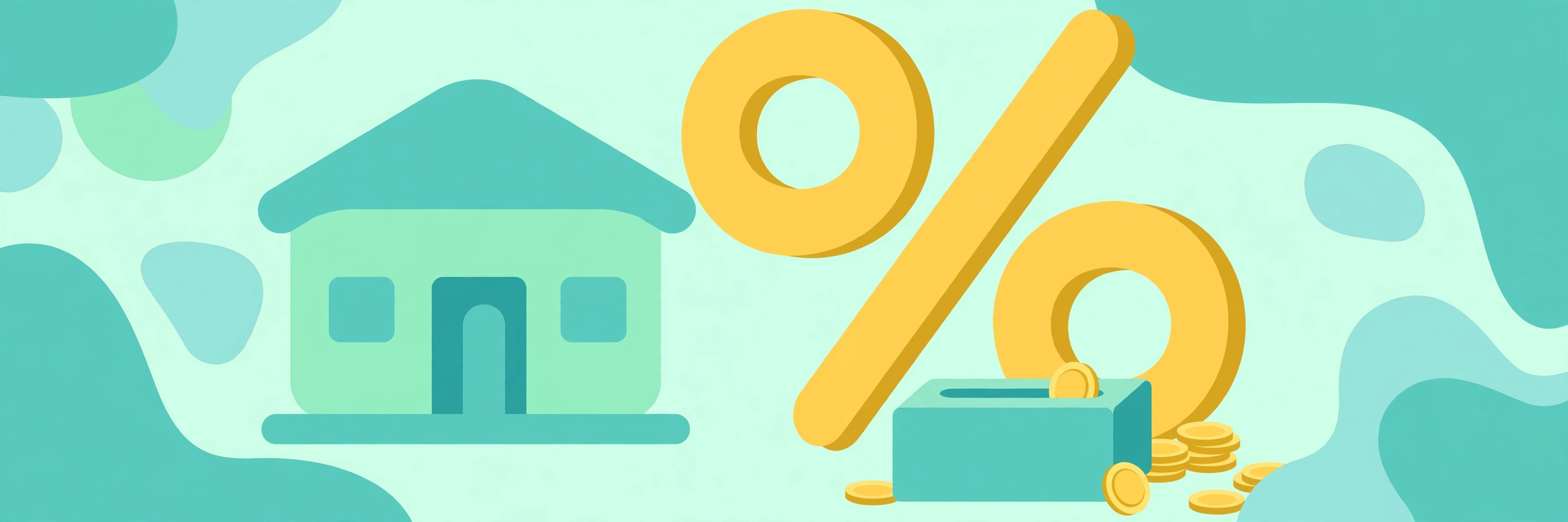 House with a large percentage sign and gold coins, representing mortgage points