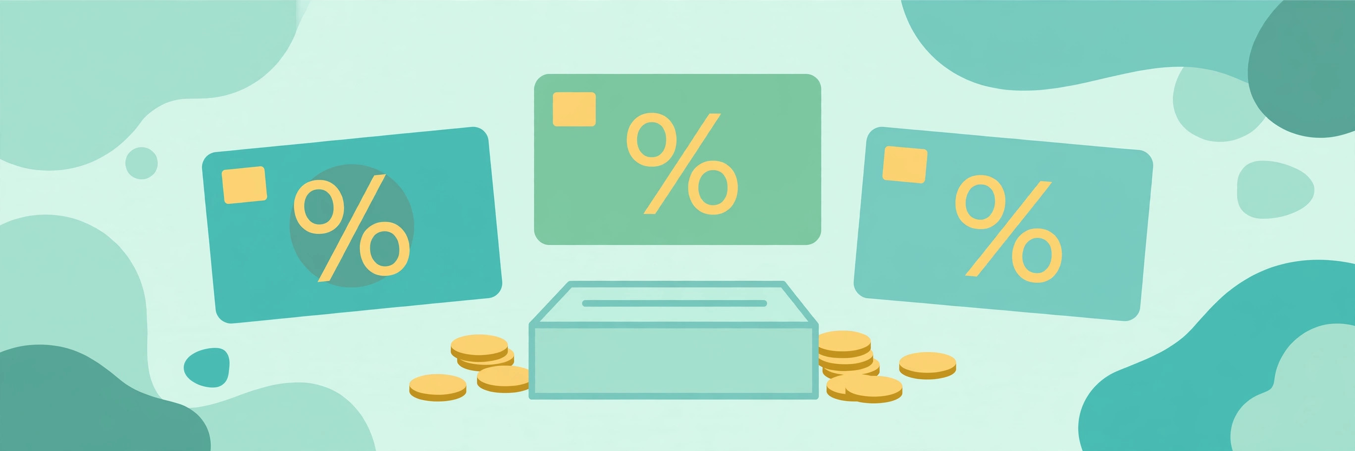 Credit cards with percent signs floating above them