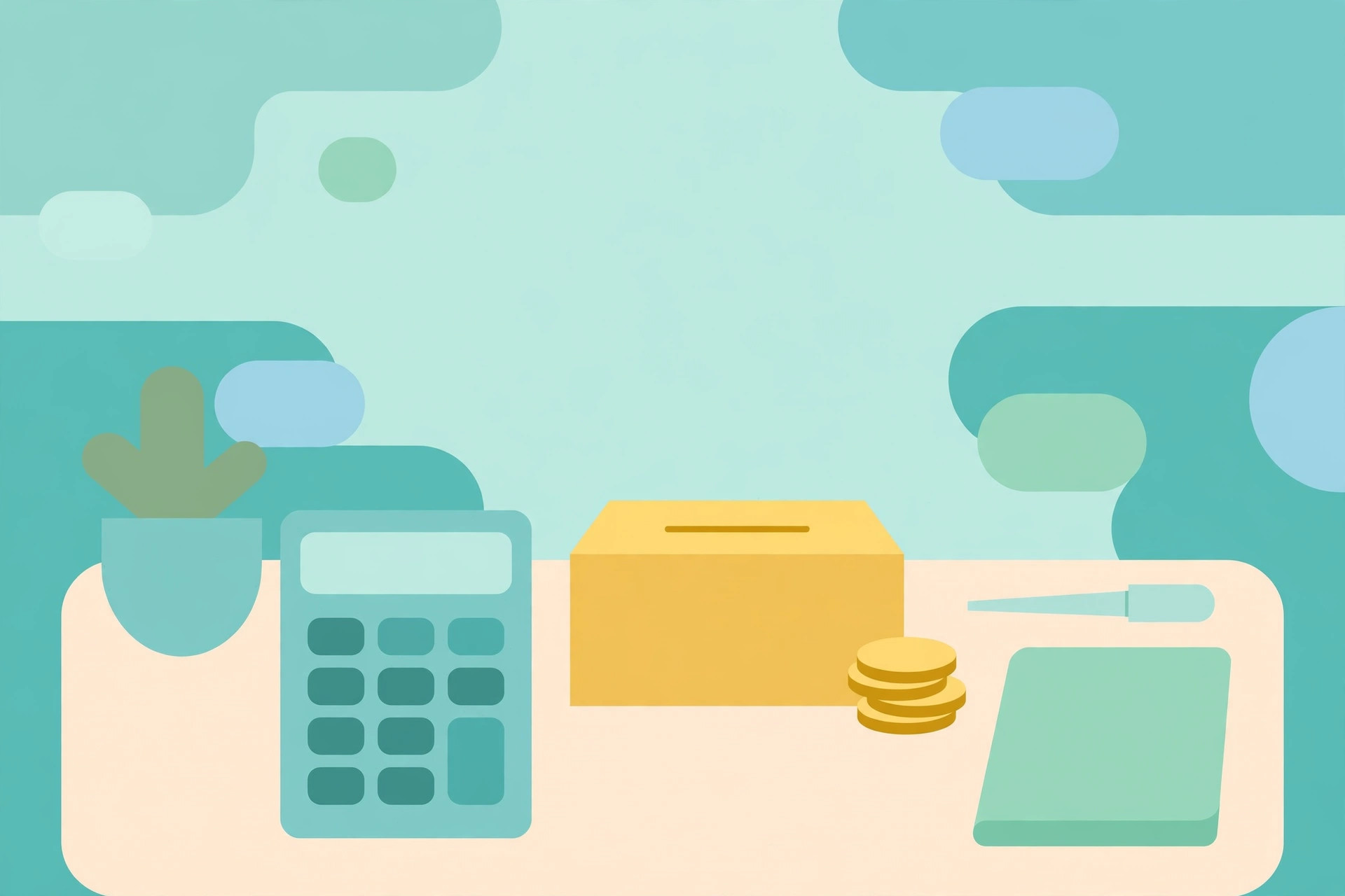 Freelancer desk with a calculator and tax paperwork