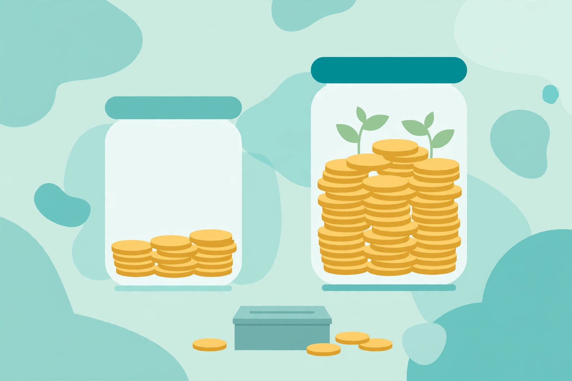 Two retirement jars labeled now versus later representing Roth and traditional 401k