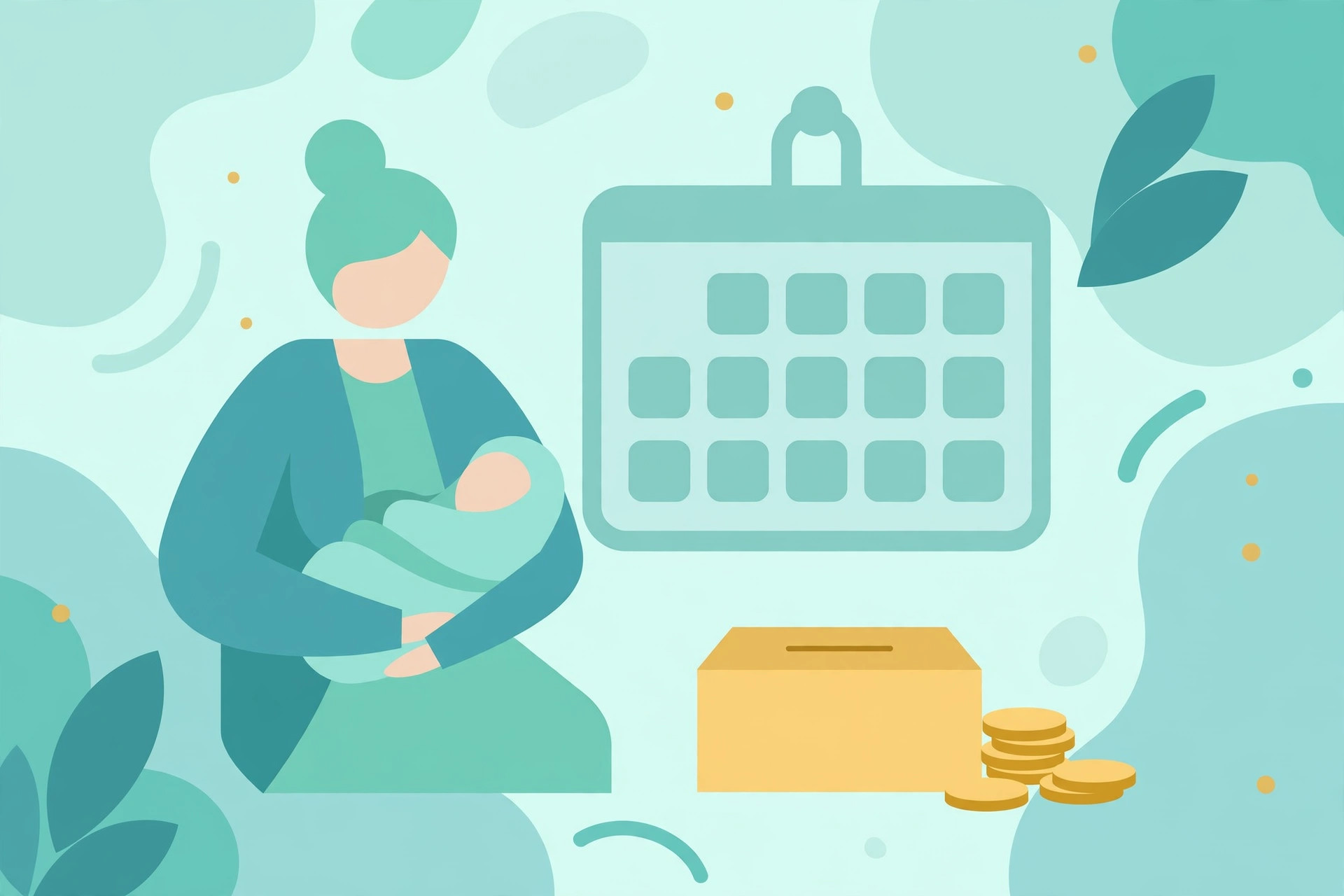 A mother holding her baby beside a calendar