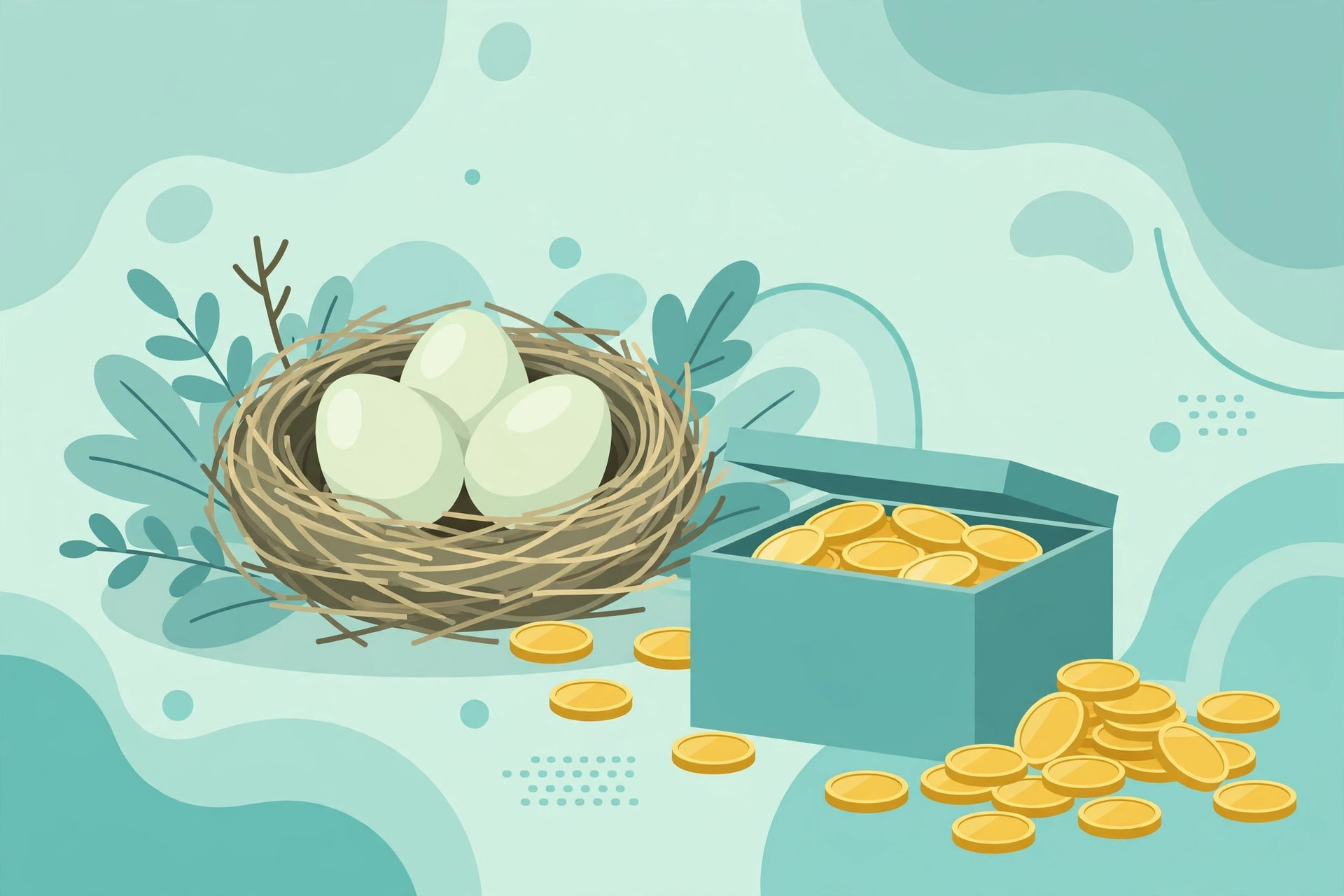 A retirement nest egg surrounded by gold coins